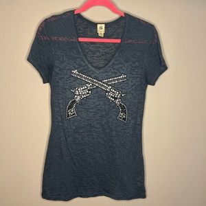 Navy Rhinestone Pistol Tee